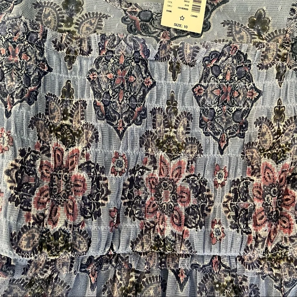 NWT justice girls sheer bell sleeves dress Sz 10 Blue multicolored design